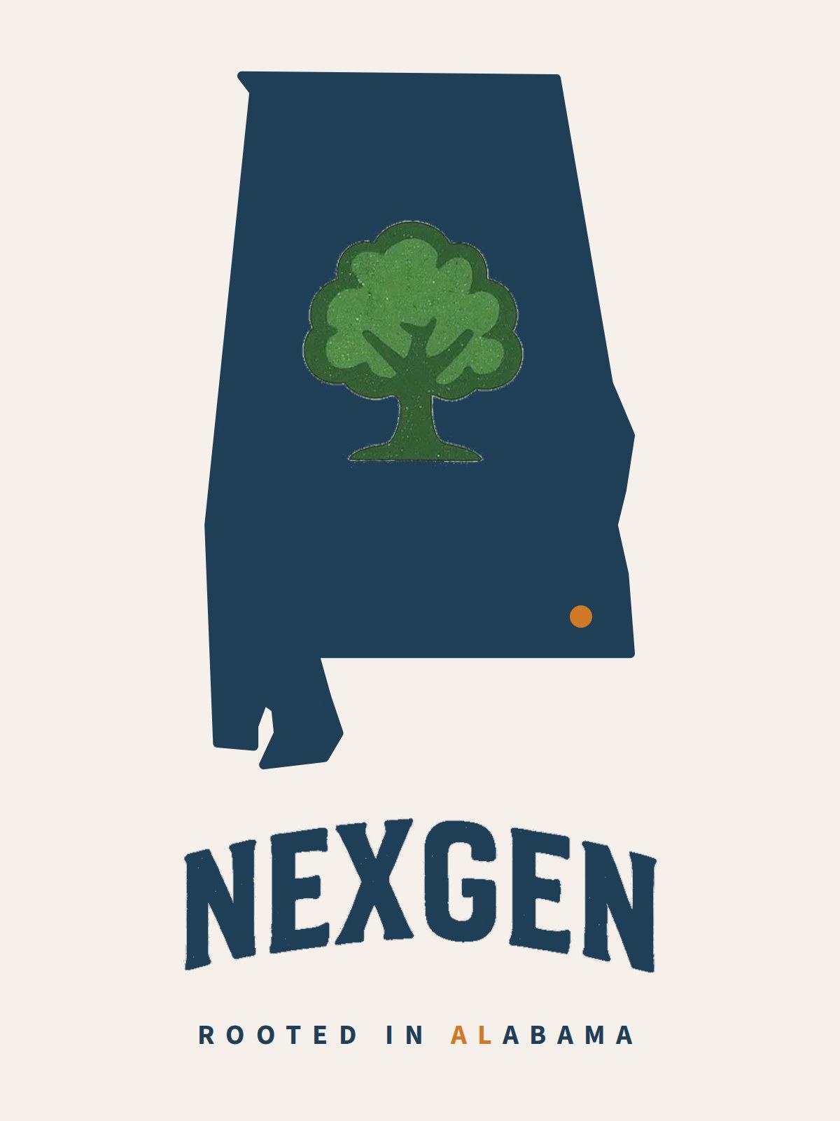 Nexgen Alabama state mark: the Alabama outline with an oak tree inside